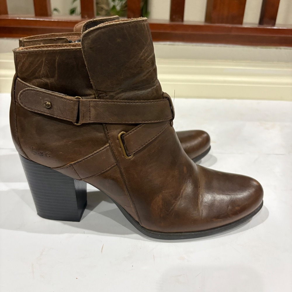b.o.c. Born Concept Womens Brown Leather Strappy Block Heel Ankle Boots 9.5M